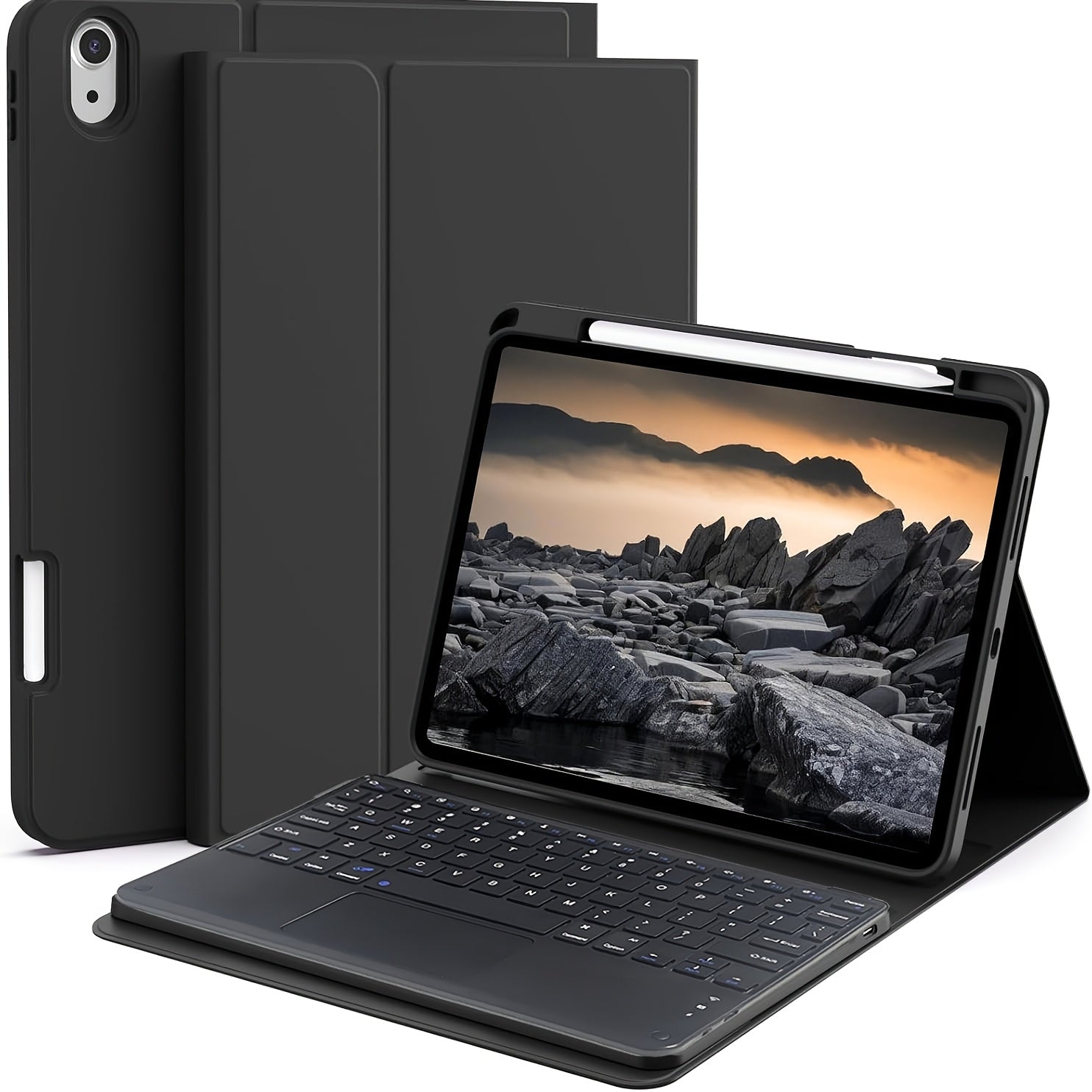 Ultra-thin Wireless Keyboard and Case with Trackpad and Type-C Charging Port; Wireless Keyboard Can Connect to 3 Devices Simultaneously; Bluetooth 3.0; Compatible with iPad Pro 11, Air 11-inch, Air 4, 5; 10.9-inch Case, Compatible with iPad 10th