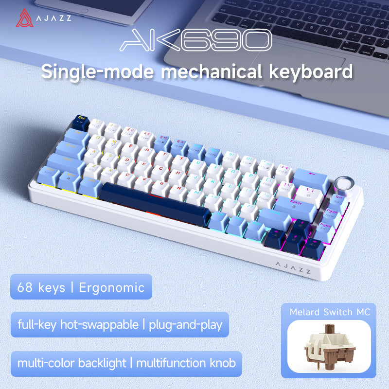 AJAZZ AK690 Mechanical Keyboard, Full Hot-Swappable, Multi-Function Metal Knob, Semi-Transparent Keycaps, Three-Axis Options