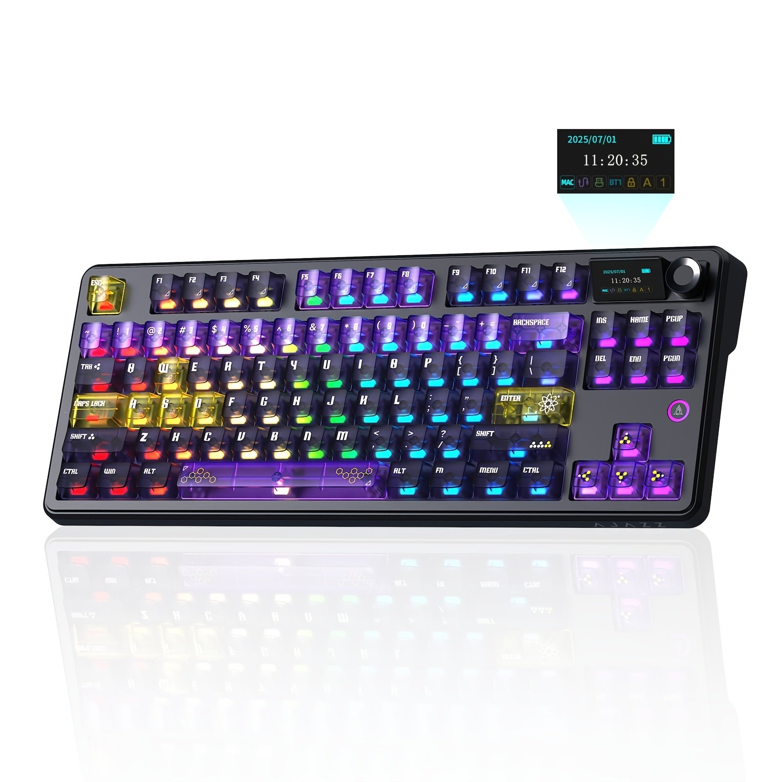 AJAZZ MK87 Pro (Dual 8K Edition)87-key Compact Layout, Soft And Bouncy Typing Feel 1.14-inch Pluggable TFT Color Screen + Metal Volume Knob Tri-mode Connection RGB Lighting Creates A Strong Ambient Effect Under The Transparent Keycaps