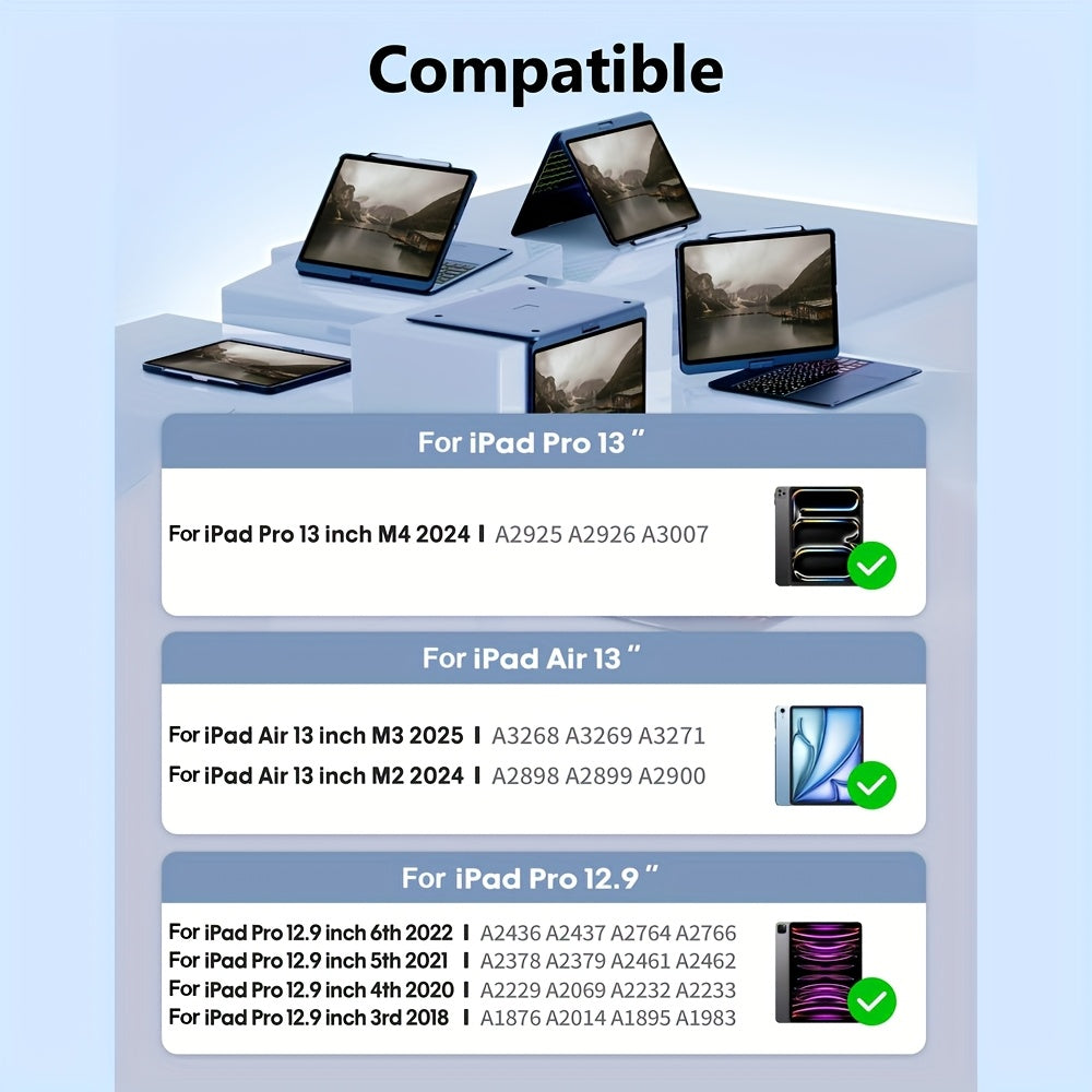 Touch Case with Keyboard for iPad Pro 13-inch(M4, 2024), iPad Air 13-inch(M3, 2025\u002FM2, 2024) & iPad Pro 12.9(6th\u002F5th\u002F4th\u002F3rd Gen), Trackpad, 360° Rotatable, Mixed Color Backlit.