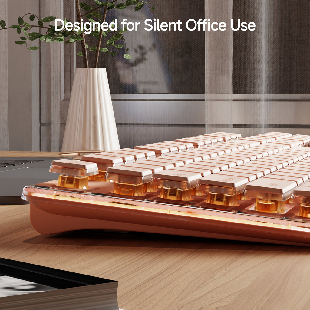 EWEADN V3 Wired Office Keyboard, Full Size 104 Quiet Keys, Comfortable Typing with Pudding-Style Keycaps, Durable All-Metal Panel, Soft LED Backlight, Ergonomic Design for Daily Work & Home Office Green