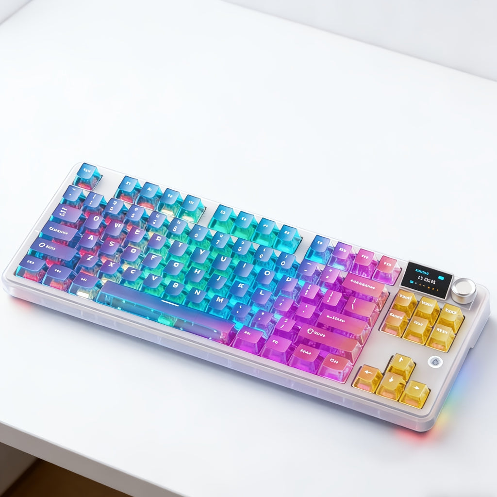 AJAZZ MK87 Pro (Dual 8K Edition)87-key Compact Layout, Soft And Bouncy Typing Feel 1.14-inch Pluggable TFT Color Screen + Metal Volume Knob Tri-mode Connection RGB Lighting Creates A Strong Ambient Effect Under The Transparent Keycaps