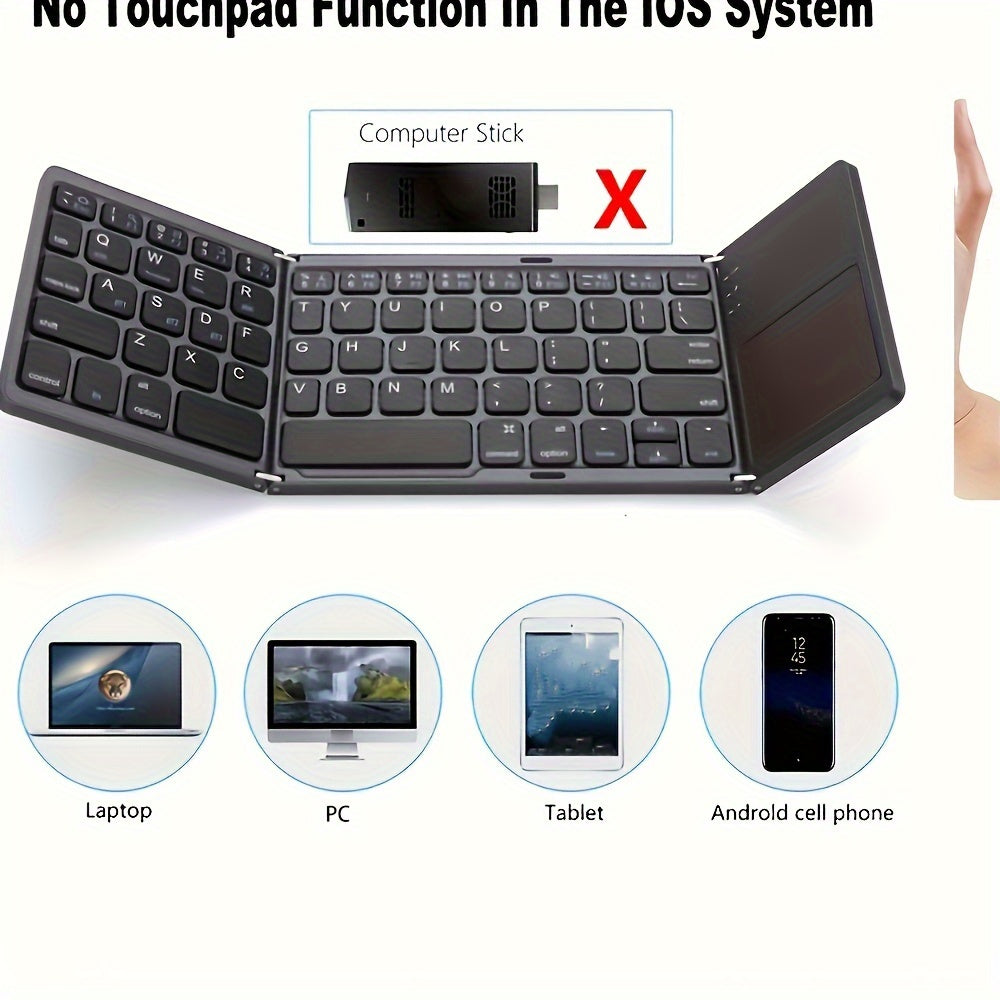 Slim And Lightweight Wireless Keyboard That Folds Into Three Parts - Includes a Touchpad, Charges Via USB, And Works with Android, Ios, Windows, And Mac - Features a Type-C Charging Port, Ideal for Office Use And Travel