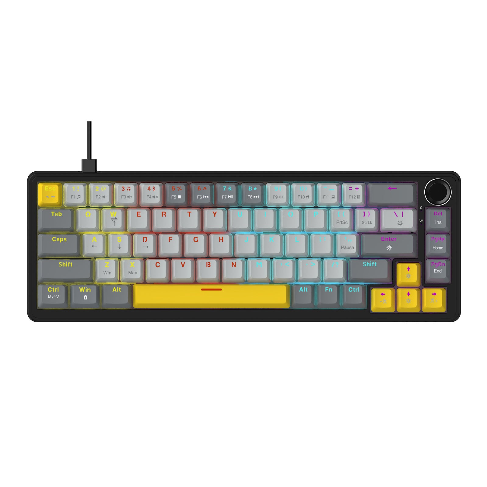AJAZZ AK690 Wired  Mechanical Keyboard, Full Hot-Swappable Keys, Multi-Function Metal Knob, Plug-and-Play Wired Connection. Matte Texture Keycaps. Adjustable Dual-Layer Wrist Rest. Multicolor Backlighting