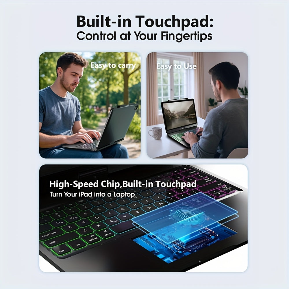 Touch Case with Keyboard for iPad Pro 13-inch(M4, 2024), iPad Air 13-inch(M3, 2025\u002FM2, 2024) & iPad Pro 12.9(6th\u002F5th\u002F4th\u002F3rd Gen), Trackpad, 360° Rotatable, Mixed Color Backlit.