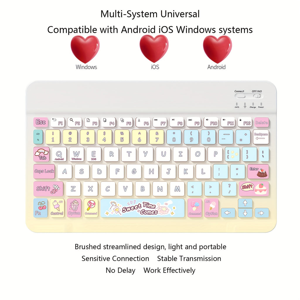 Ultra-Slim Rechargeable Bluetooth Keyboard Portable Compact Wireless Keyboard (150mAh) Compatible with Samsung Galaxy Tab Tablet Android Windows Smartphone Cell Phone IOS iPad Cartoon Pattern