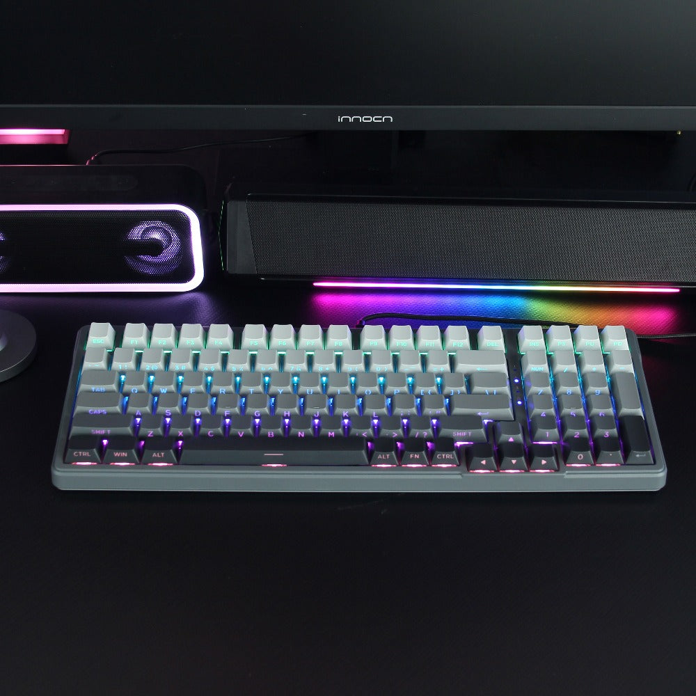FURYCUBE ZT99 Model 99-Key Gaming Keyboard, Single Mode with RGB Backlighting - 98% Compact Layout, Black And White Side-Etched Keycaps with Gradient, Side-Printed Keycaps, USB Powered Wired Mechanical Keyboard, Compatible with Win\u002FMac
