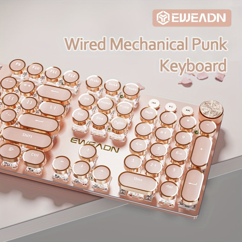 EWEADN Mechanical Gaming Keyboard, Typewriter Style Retro 104 Keys Punk Wired, Full Size LED Backlit With Multimedia Knob, Ergonomic Design, For Windows Laptop PC\u002FTablet, For Game And Office