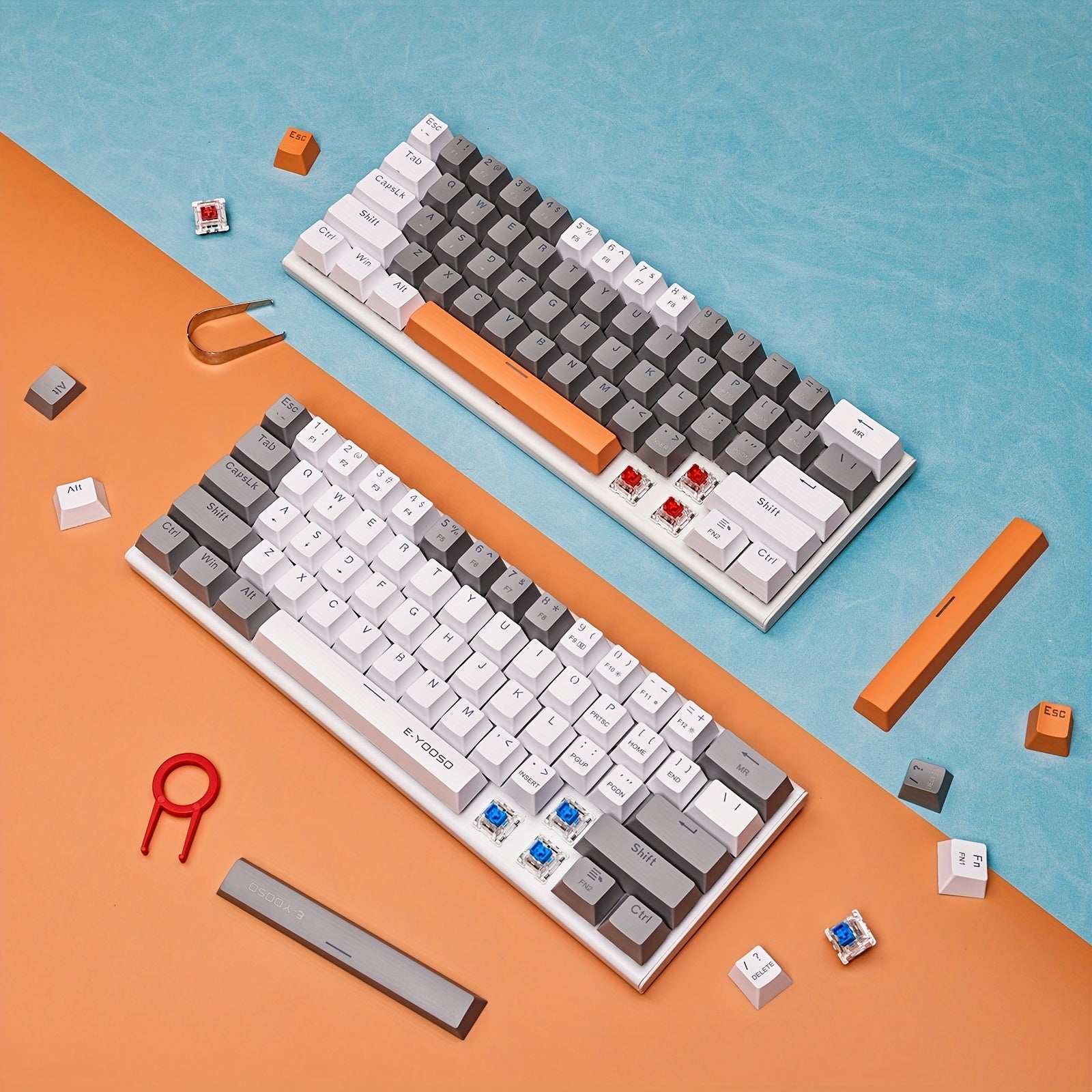 E-YOOSO Z11 60% Mechanical Keyboard, Mechanical Gaming Keyboard Wired With LED Backlit, Ultra-Compact 60 Percent Computer Keyboard For Windows, Mac OS Black Gray, White Gray