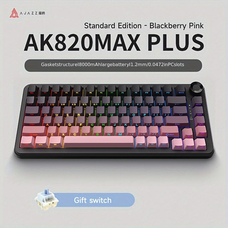 AJAZZ AK820\u002FAK820MAX PLUS 75% RGB Gasket Mechanical Keyboard | Cream Keyboard with Volume Knob, South Facing LED, Poron Foam, PBT Keycaps, Programmable Hot-Swap, Ambidextrous, USB-C Charging