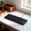 Gaming Mechanical Keyboard, Wired RGB Backlit, Metal Plate, Cherry MX Blue Switch, 104-Key Full-Size Layout, 26 Non-Conflict Keys, Laser-Engraved Keycaps