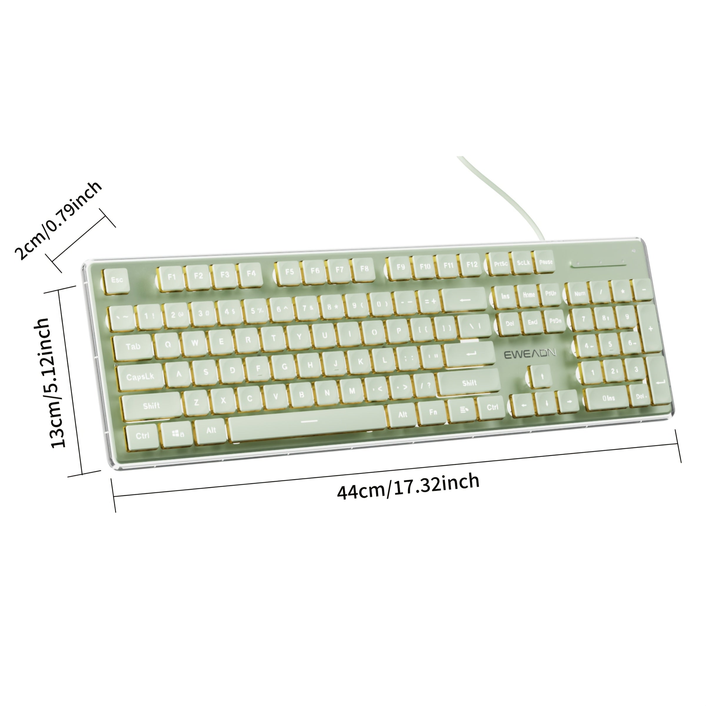 EWEADN V3 Wired Office Keyboard, Full Size 104 Quiet Keys, Comfortable Typing with Pudding-Style Keycaps, Durable All-Metal Panel, Soft LED Backlight, Ergonomic Design for Daily Work & Home Office Green