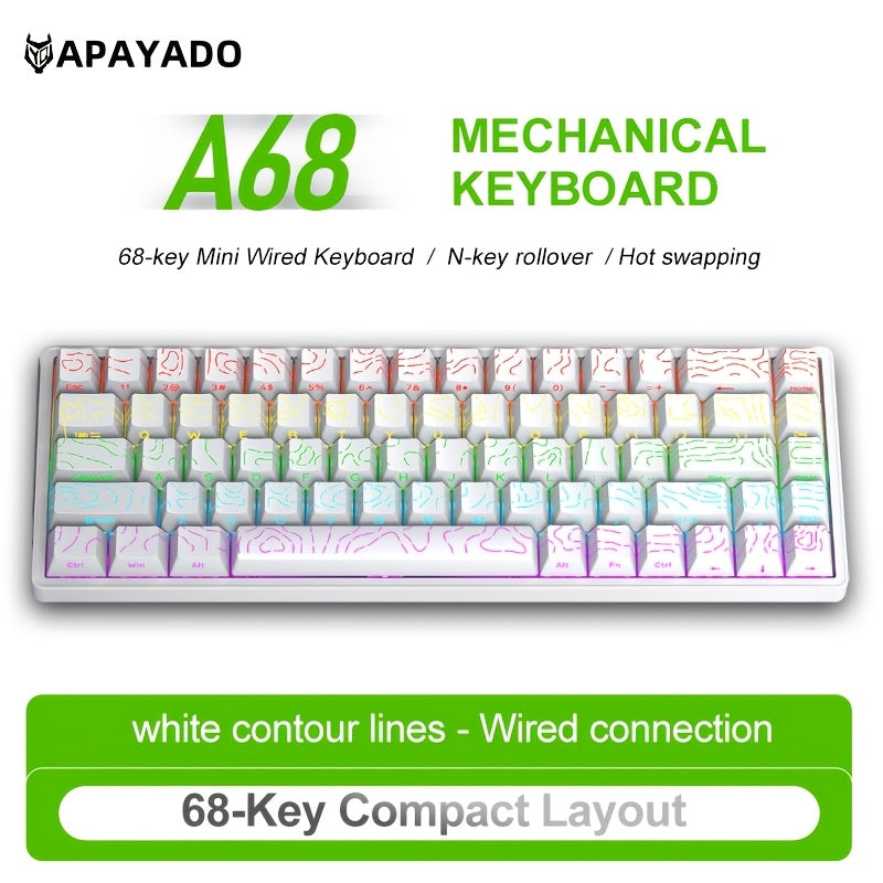 APAYADO A68 Mechanical Keyboard \u002F Compact 65% Layout \u002F Hot-Swappable 68-Key Design \u002F RGB Cool Lighting \u002F Suitable for Gamers \u002F Wired USB Connection