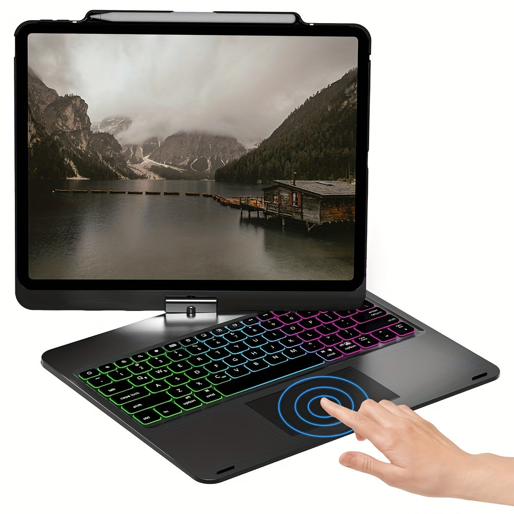 Touch Case with Keyboard for iPad Pro 13-inch(M4, 2024), iPad Air 13-inch(M3, 2025\u002FM2, 2024) & iPad Pro 12.9(6th\u002F5th\u002F4th\u002F3rd Gen), Trackpad, 360° Rotatable, Mixed Color Backlit.