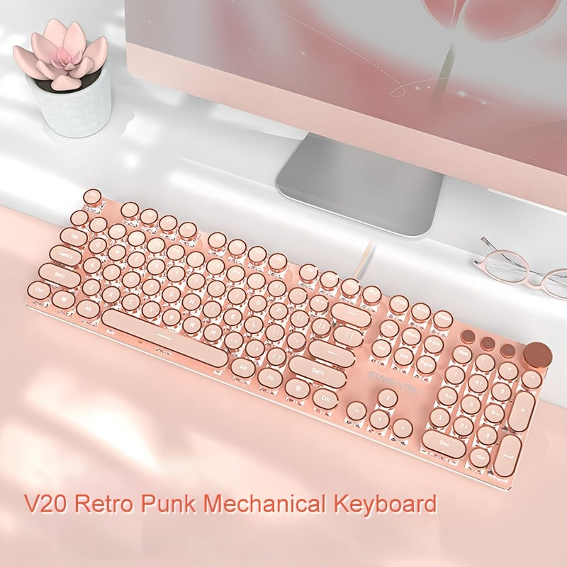 EWEADN Mechanical Gaming Keyboard, Typewriter Style Retro 104 Keys Punk Wired, Full Size LED Backlit With Multimedia Knob, Ergonomic Design, For Windows Laptop PC\u002FTablet, For Game And Office