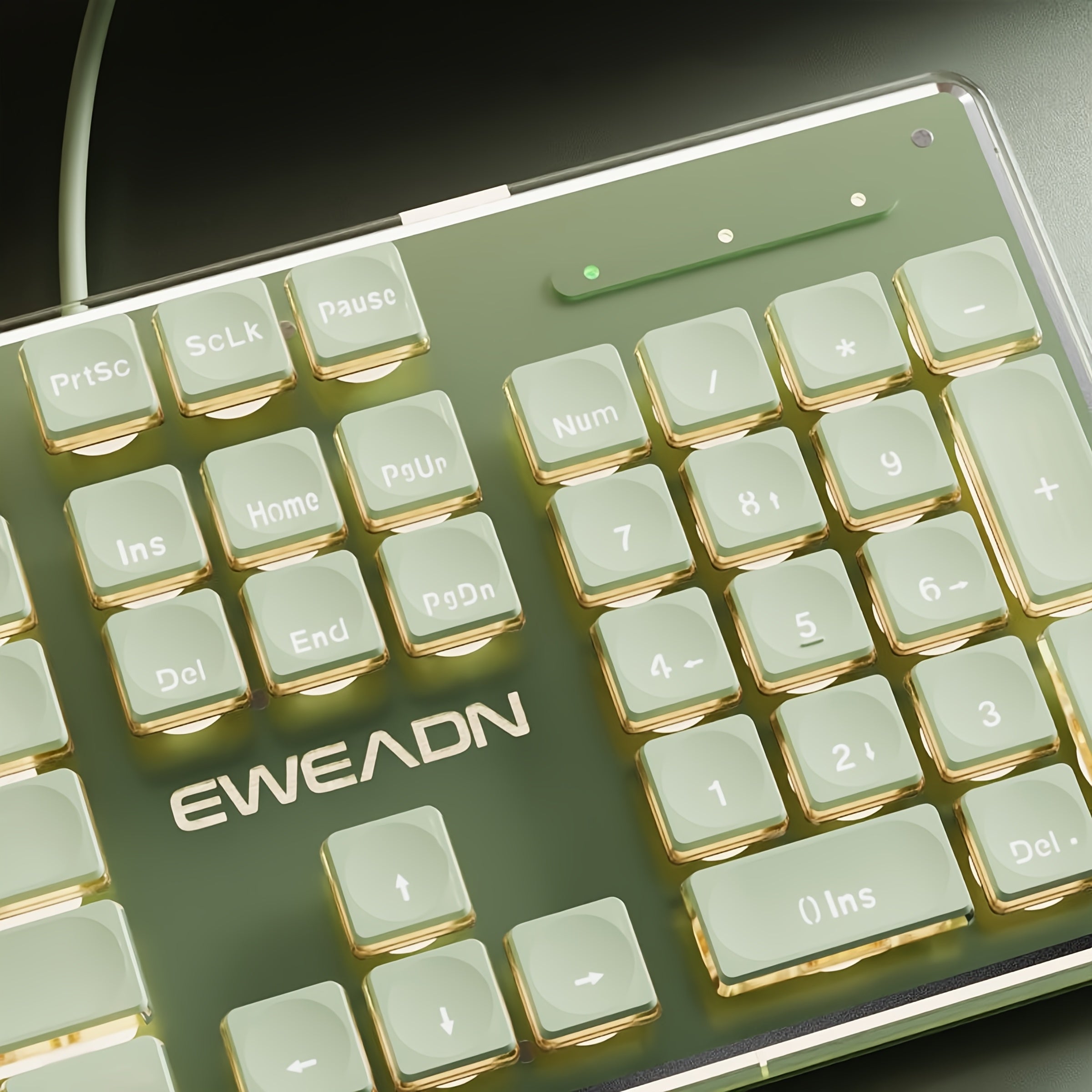 EWEADN V3 Wired Office Keyboard, Full Size 104 Quiet Keys, Comfortable Typing with Pudding-Style Keycaps, Durable All-Metal Panel, Soft LED Backlight, Ergonomic Design for Daily Work & Home Office Green
