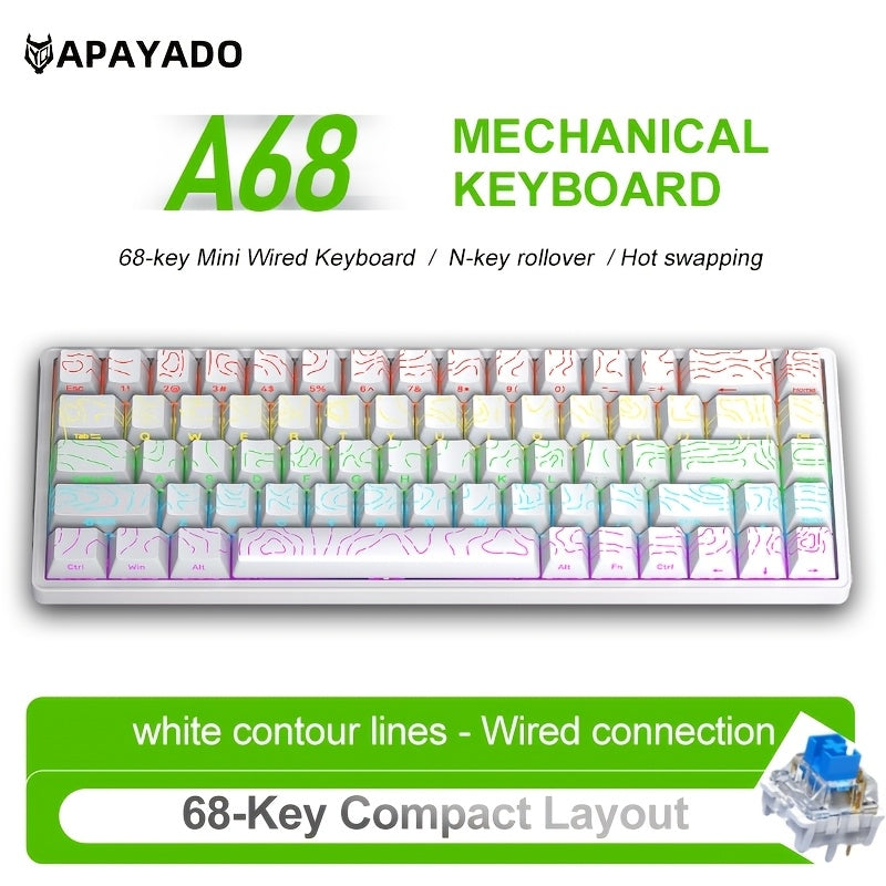 APAYADO A68 Mechanical Keyboard \u002F Compact 65% Layout \u002F Hot-Swappable 68-Key Design \u002F RGB Cool Lighting \u002F Suitable for Gamers \u002F Wired USB Connection