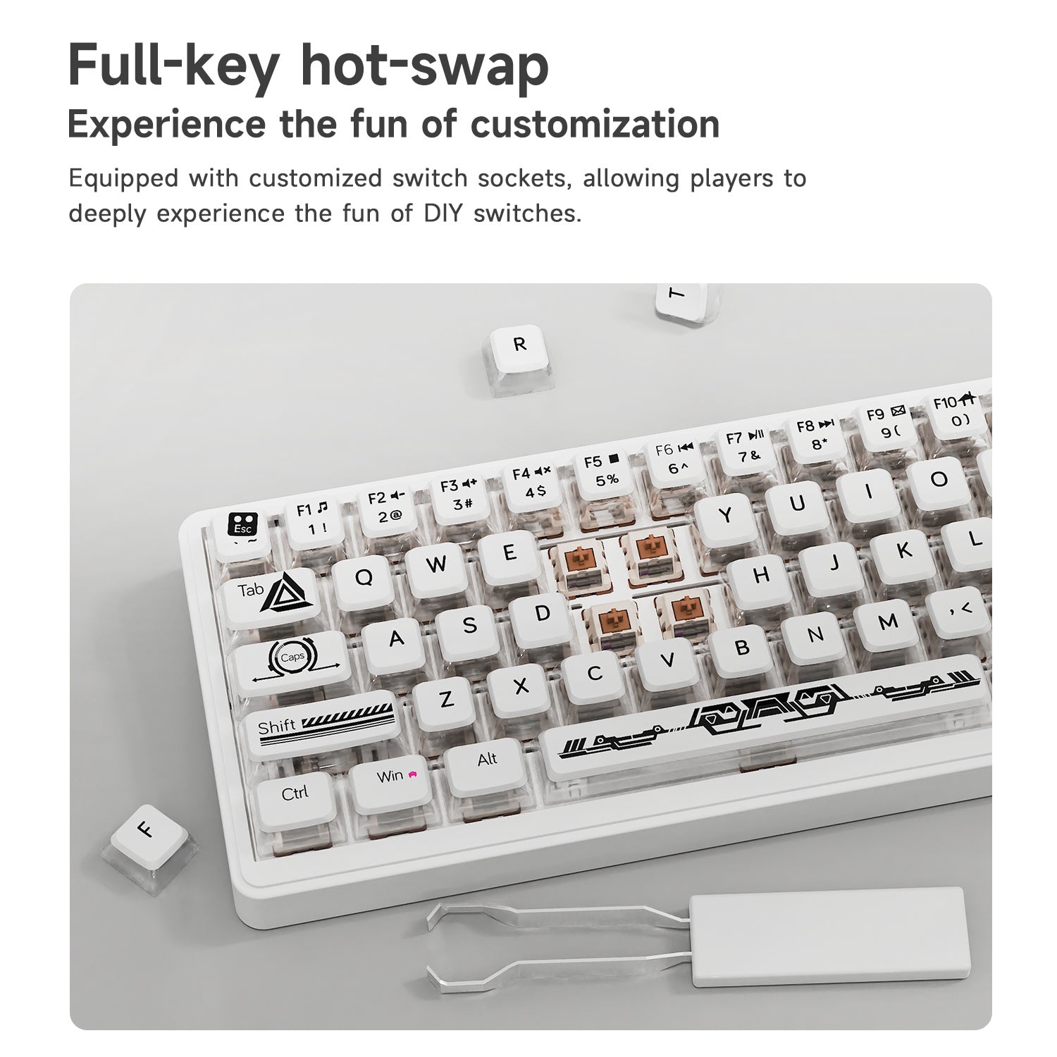 AJAZZ AK690 Wired  Mechanical Keyboard, Full Hot-Swappable Keys, Multi-Function Metal Knob, Plug-and-Play Wired Connection. Matte Texture Keycaps. Adjustable Dual-Layer Wrist Rest. Multicolor Backlighting