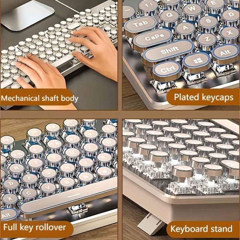 Premium Cyberpunk Mechanical Keyboard USB Cable, Retro Typewriter-style Mechanical Keyboard with 104 Keys Multi-function Knob with Responsive Operation Exceptional Tactile Feedback Compatible with Wired USB Desktops And Laptops