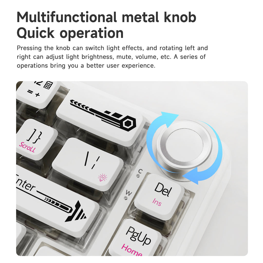 AJAZZ AK690 Mechanical Keyboard, Full Hot-Swappable, Multi-Function Metal Knob, Semi-Transparent Keycaps, Three-Axis Options