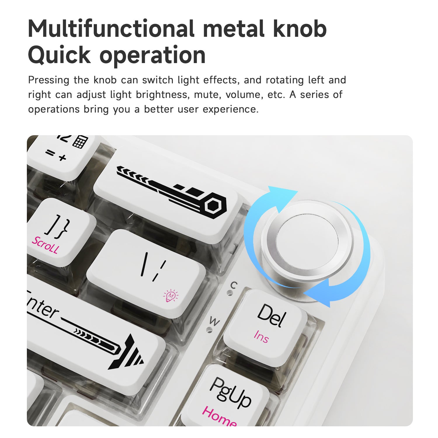 AJAZZ AK690 Wired  Mechanical Keyboard, Full Hot-Swappable Keys, Multi-Function Metal Knob, Plug-and-Play Wired Connection. Matte Texture Keycaps. Adjustable Dual-Layer Wrist Rest. Multicolor Backlighting