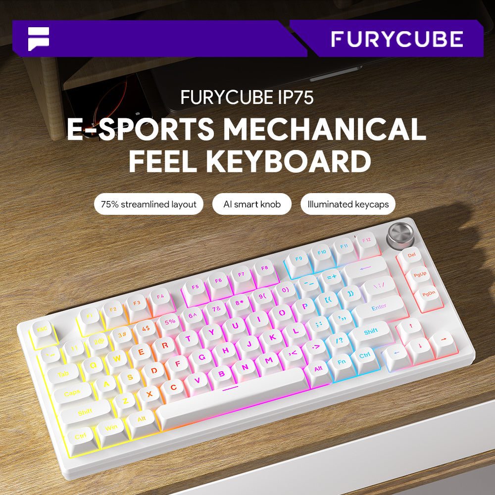 FURYCUBE IP75 Sealed Mechanical Keyboard with Knob, 75% USB-C Gaming Keyboard, Five-Layer Thickened Padding, RGB Lighting, 5000Mah Battery, Hot-Swappable Side-Printed PBT Keycaps (Black Gradient) Holiday Gift