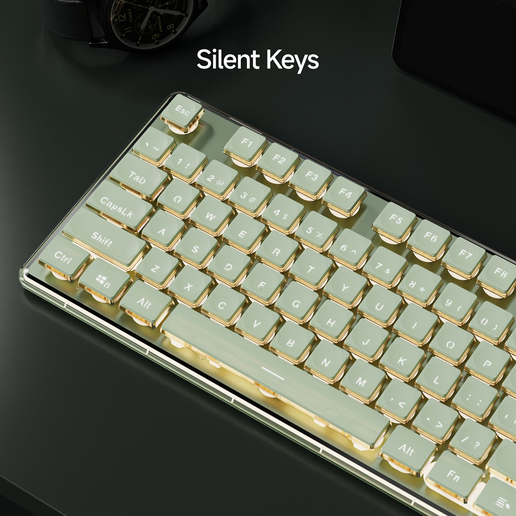 EWEADN V3 Wired Office Keyboard, Full Size 104 Quiet Keys, Comfortable Typing with Pudding-Style Keycaps, Durable All-Metal Panel, Soft LED Backlight, Ergonomic Design for Daily Work & Home Office Green