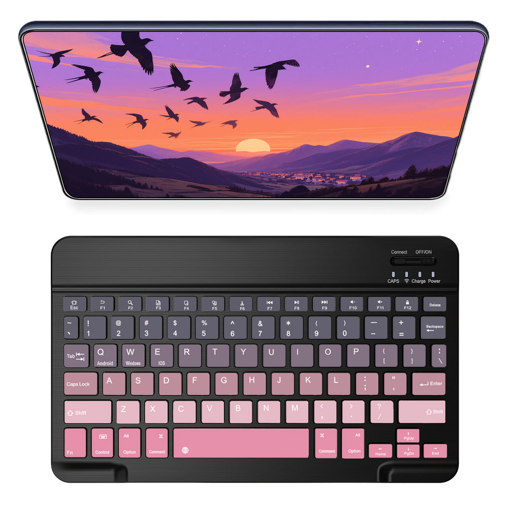 Ultra-Slim Rechargeable Wireless Keyboard | Compact Wireless Keyboard, 150mAh Battery, Compatible with Samsung Galaxy Tab, Android, Windows, Smartphones, IOS, IPad, Black Pink Gradient