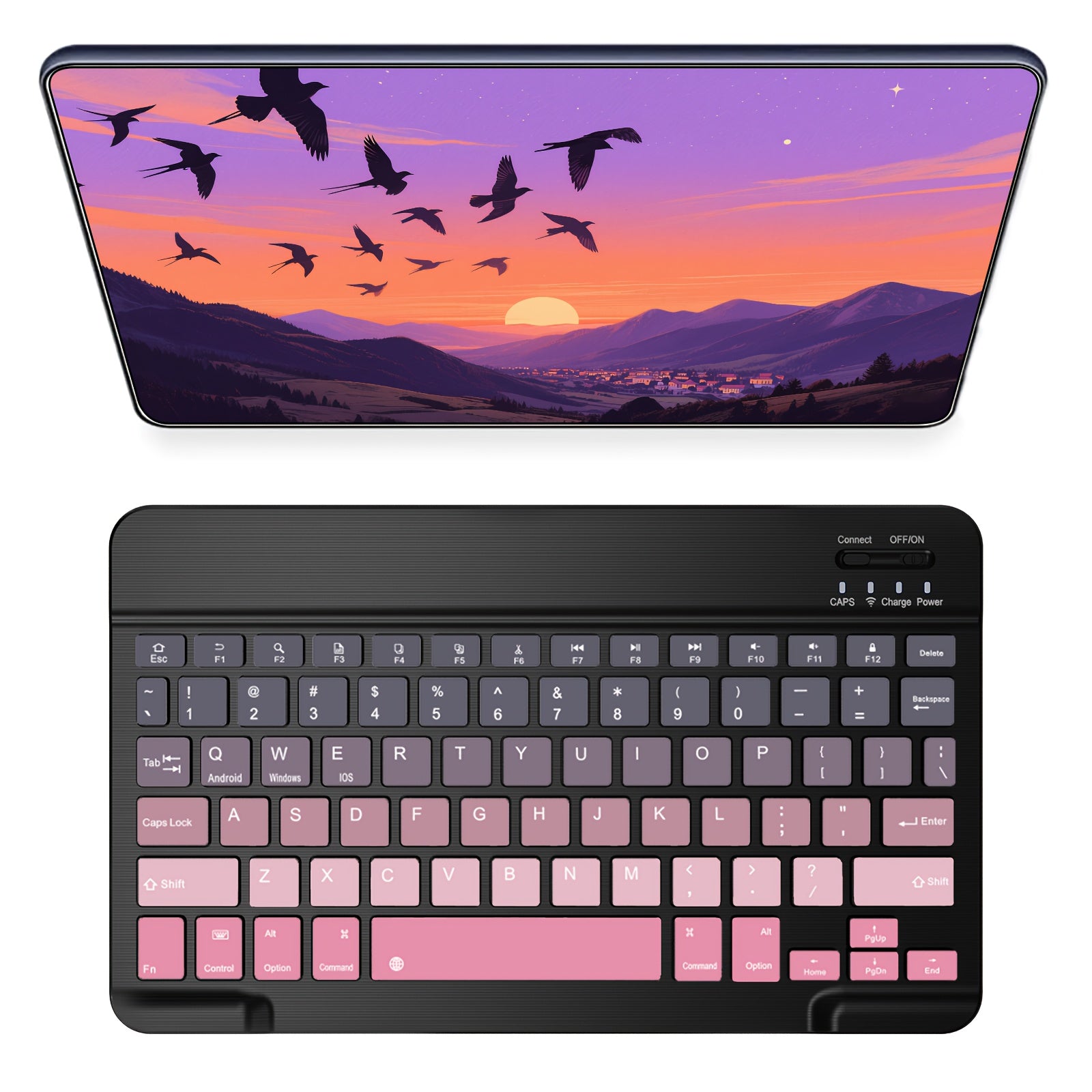 Ultra-Slim Rechargeable Wireless Keyboard | Compact Wireless Keyboard, 150mAh Battery, Compatible with Samsung Galaxy Tab, Android, Windows, Smartphones, IOS, IPad, Black Pink Gradient