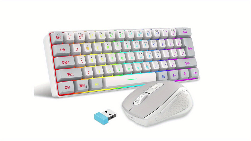 Snpurdiri 60% wireless game keyboard RGB lighting keyboard and 2.4 g wireless mouse combination, including 2.4 g mini mechanical touch keyboard, ergonomic design rechargeable