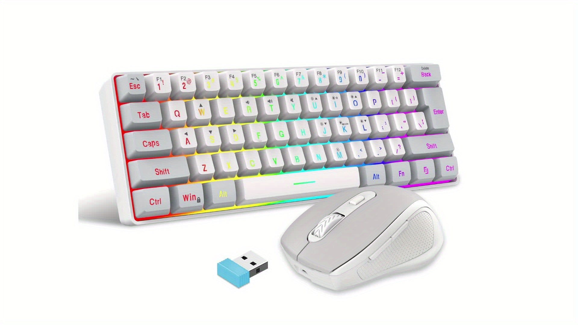 Snpurdiri 60% wireless game keyboard RGB lighting keyboard and 2.4 g wireless mouse combination, including 2.4 g mini mechanical touch keyboard, ergonomic design rechargeable