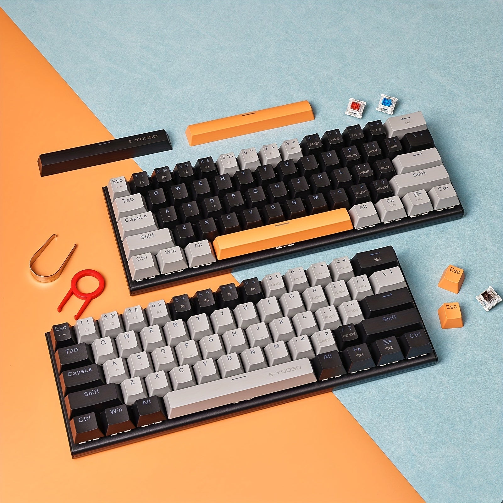 E-YOOSO Z11 60% Mechanical Keyboard, Mechanical Gaming Keyboard Wired With LED Backlit, Ultra-Compact 60 Percent Computer Keyboard For Windows, Mac OS Black Gray, White Gray