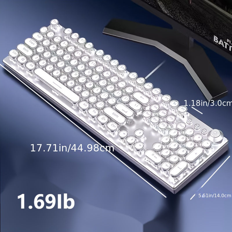 Premium Cyberpunk Mechanical Keyboard USB Cable, Retro Typewriter-style Mechanical Keyboard with 104 Keys Multi-function Knob with Responsive Operation Exceptional Tactile Feedback Compatible with Wired USB Desktops And Laptops