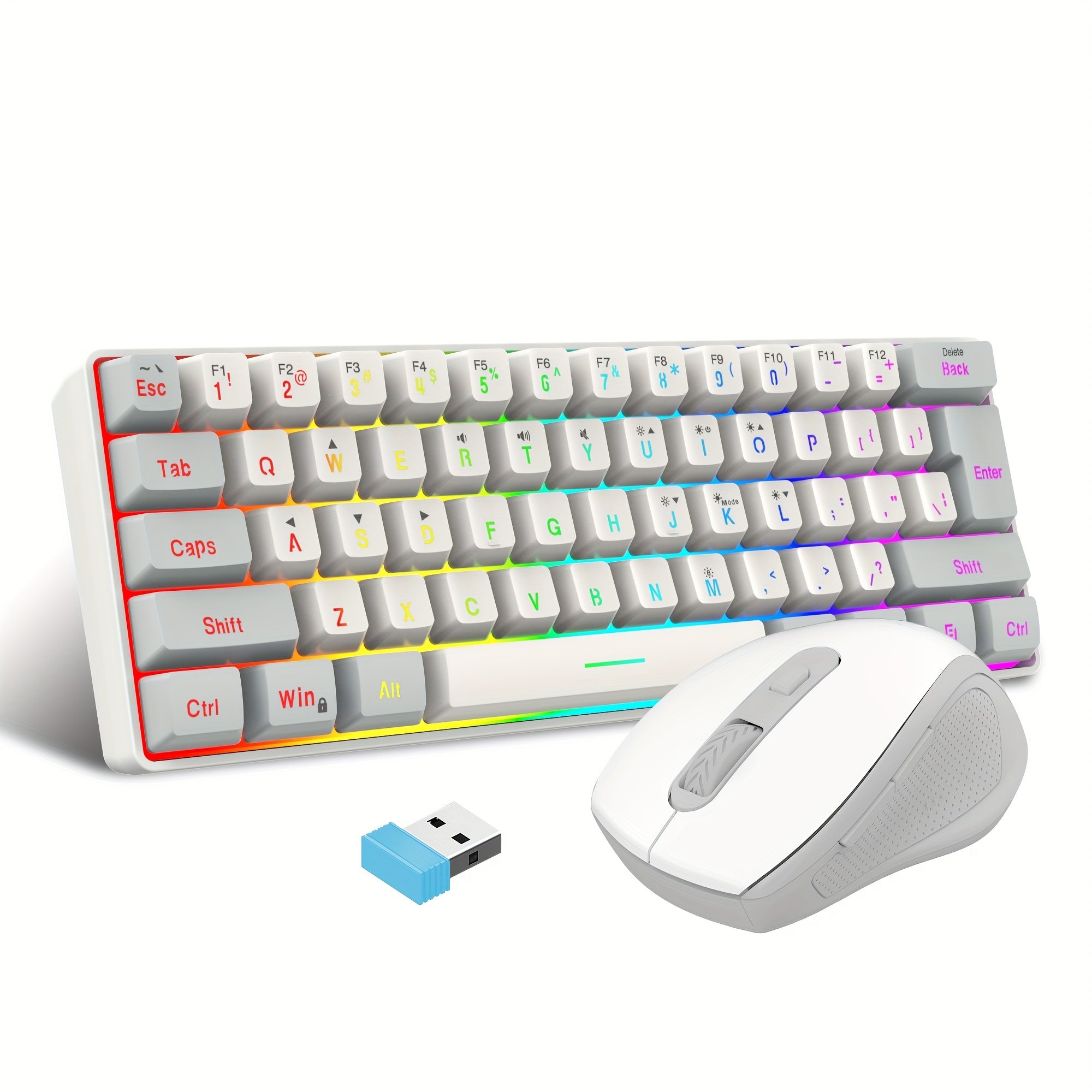 Snpurdiri 60% wireless game keyboard RGB lighting keyboard and 2.4 g wireless mouse combination, including 2.4 g mini mechanical touch keyboard, ergonomic design rechargeable