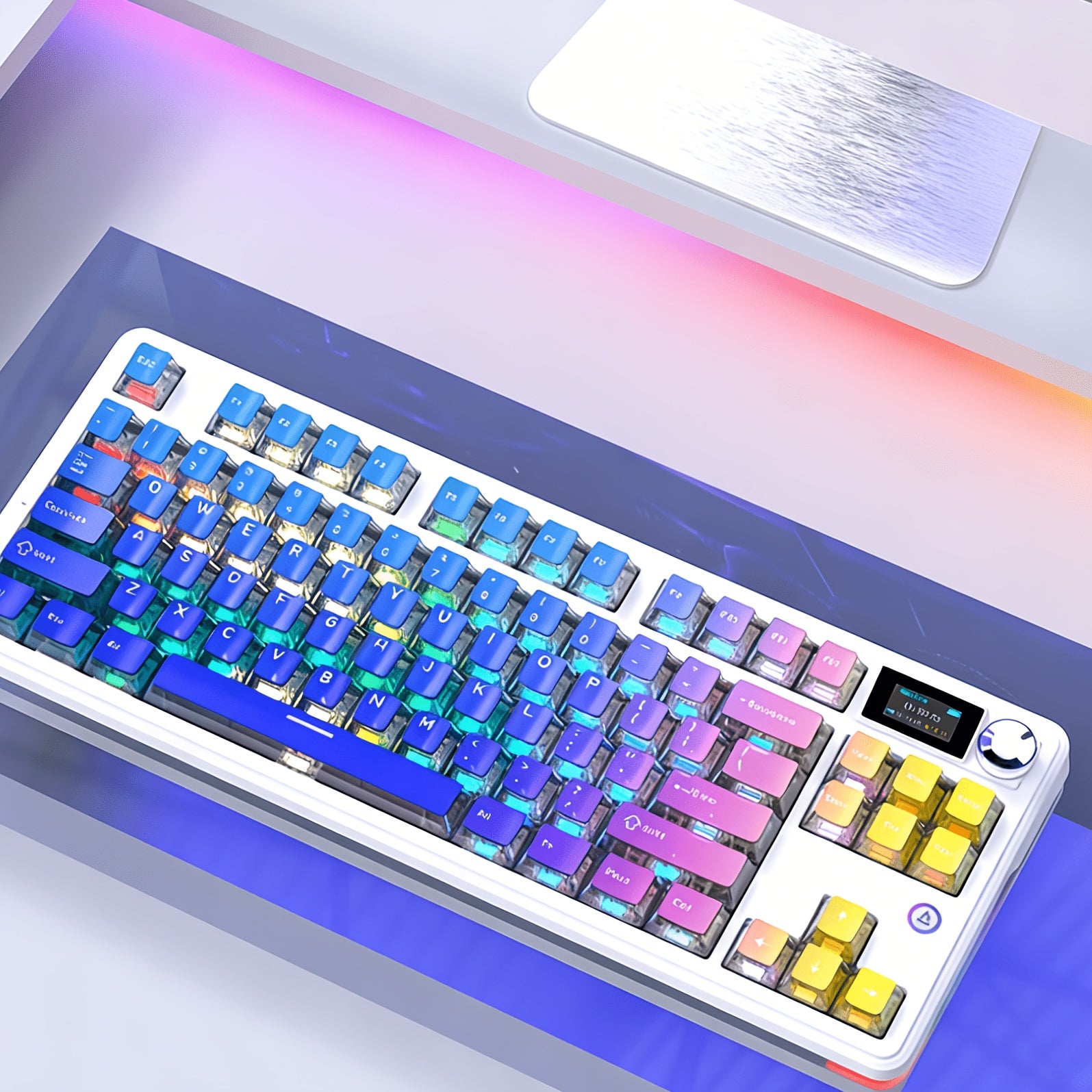 AJAZZ MK87 Pro (Dual 8K Edition)87-key Compact Layout, Soft And Bouncy Typing Feel 1.14-inch Pluggable TFT Color Screen + Metal Volume Knob Tri-mode Connection RGB Lighting Creates A Strong Ambient Effect Under The Transparent Keycaps