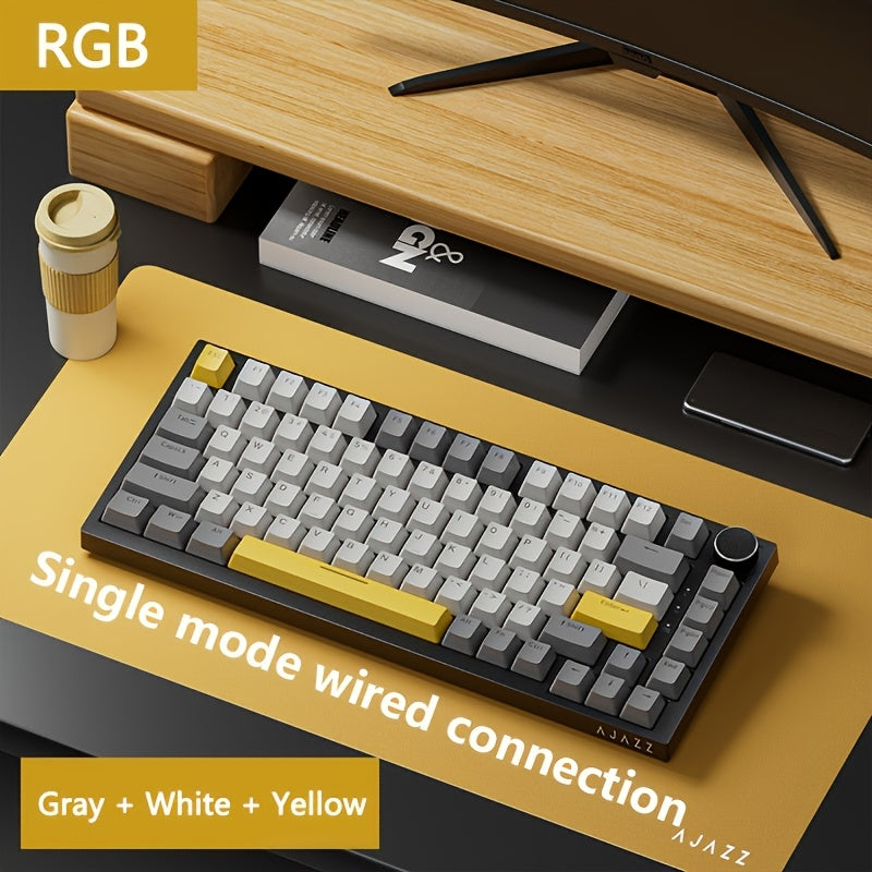 AJAZZ AK820\u002FAK820MAX PLUS 75% RGB Gasket Mechanical Keyboard | Cream Keyboard with Volume Knob, South Facing LED, Poron Foam, PBT Keycaps, Programmable Hot-Swap, Ambidextrous, USB-C Charging