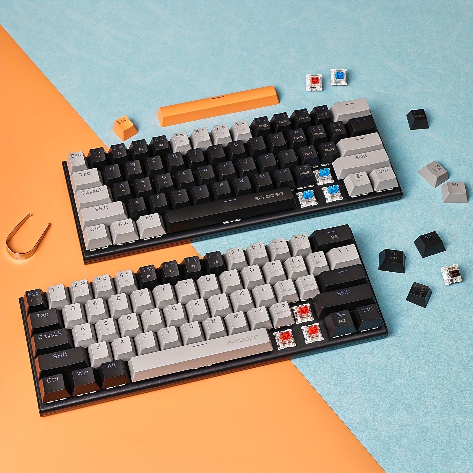 E-YOOSO Z11 60% Mechanical Keyboard, Mechanical Gaming Keyboard Wired With LED Backlit, Ultra-Compact 60 Percent Computer Keyboard For Windows, Mac OS Black Gray, White Gray