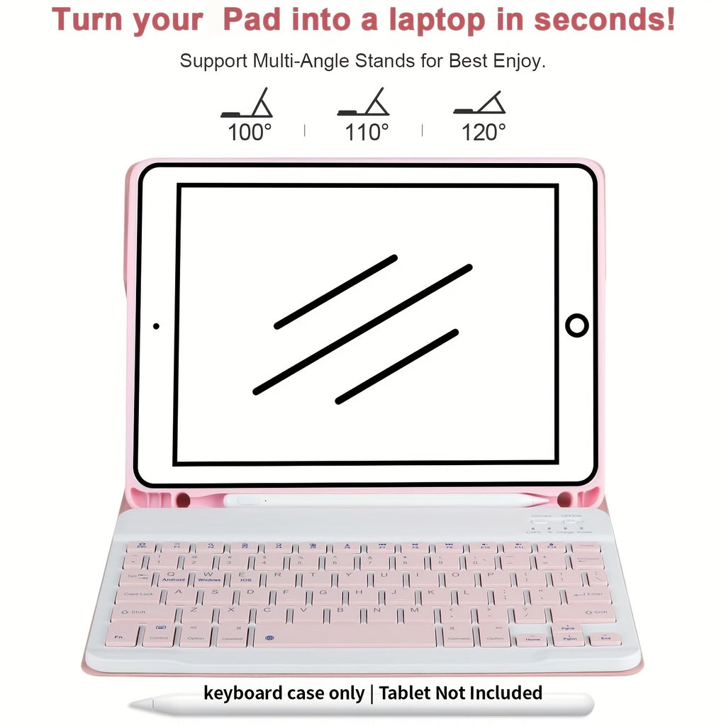 Tablet Case with Keyboard, Magnetic Detachable Wireless Keyboard, Flip Stand Case with Pencil Holder, Support 3 System, for iPad