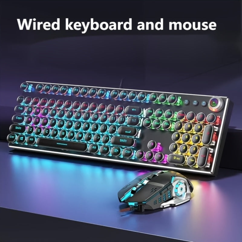 Premium Cyberpunk Mechanical Keyboard USB Cable, Retro Typewriter-style Mechanical Keyboard with 104 Keys Multi-function Knob with Responsive Operation Exceptional Tactile Feedback Compatible with Wired USB Desktops And Laptops