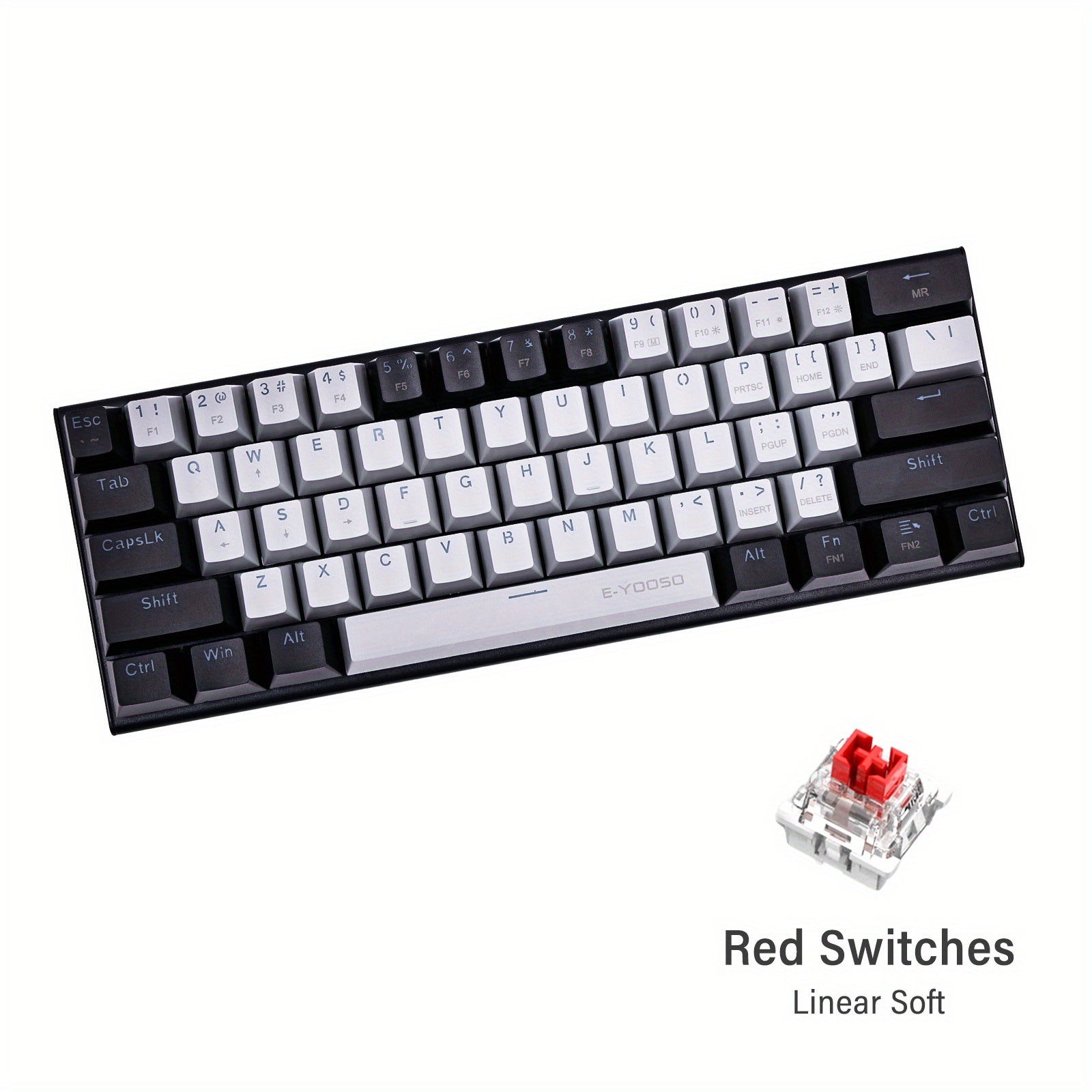 E-YOOSO Z11 60% Mechanical Keyboard, Mechanical Gaming Keyboard Wired With LED Backlit, Ultra-Compact 60 Percent Computer Keyboard For Windows, Mac OS Black Gray, White Gray