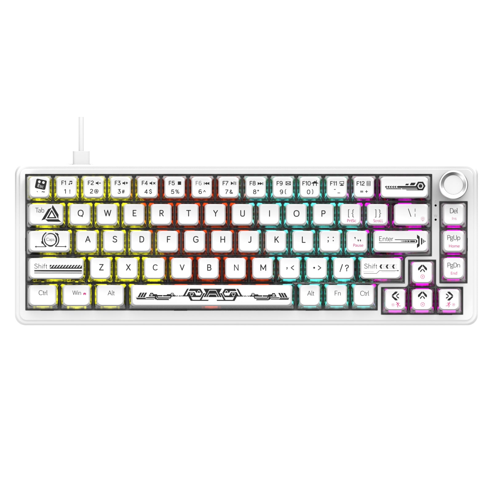 AJAZZ AK690 Wired  Mechanical Keyboard, Full Hot-Swappable Keys, Multi-Function Metal Knob, Plug-and-Play Wired Connection. Matte Texture Keycaps. Adjustable Dual-Layer Wrist Rest. Multicolor Backlighting