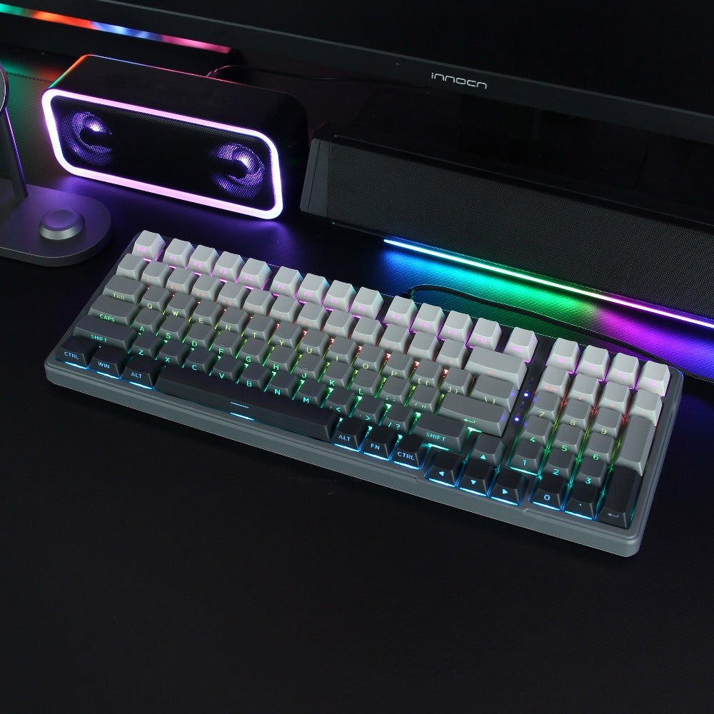 FURYCUBE ZT99 Model 99-Key Gaming Keyboard, Single Mode with RGB Backlighting - 98% Compact Layout, Black And White Side-Etched Keycaps with Gradient, Side-Printed Keycaps, USB Powered Wired Mechanical Keyboard, Compatible with Win\u002FMac