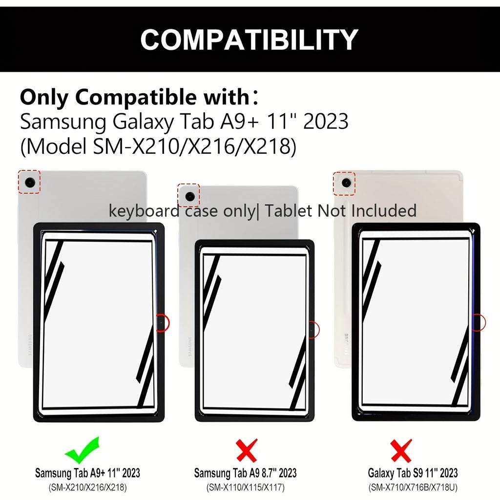 Only Tablet Case Applicable for Sumsung Galaxy Tab A9 Plus\u002FA9+ 5G 11-inch (SM-X210\u002FX216\u002FX218), Detachable Wireless Keyboard, Smart Double-opening Cover, Soft Protective Case, Automatic Sleep\u002Fwake-up
