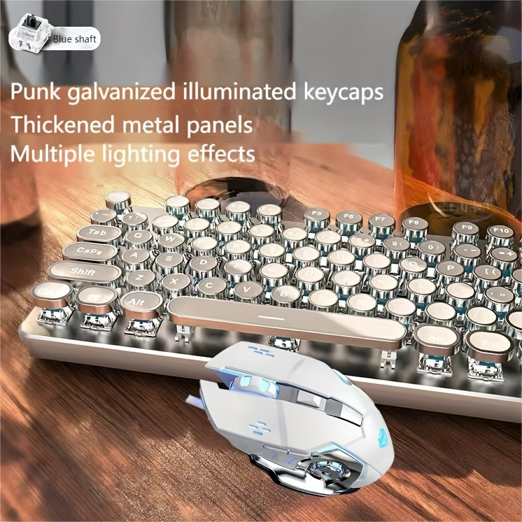 Premium Cyberpunk Mechanical Keyboard USB Cable, Retro Typewriter-style Mechanical Keyboard with 104 Keys Multi-function Knob with Responsive Operation Exceptional Tactile Feedback Compatible with Wired USB Desktops And Laptops