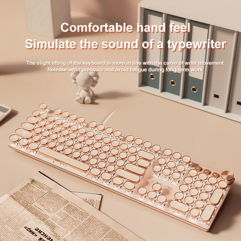 EWEADN Mechanical Gaming Keyboard, Typewriter Style Retro 104 Keys Punk Wired, Full Size LED Backlit With Multimedia Knob, Ergonomic Design, For Windows Laptop PC\u002FTablet, For Game And Office