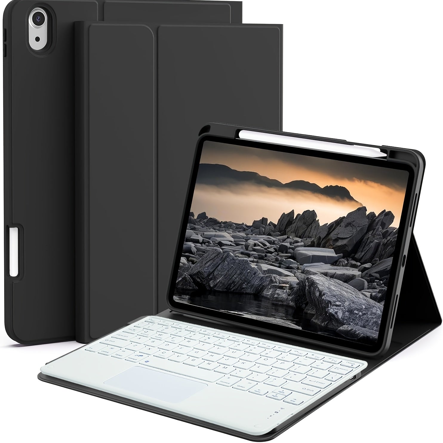 Ultra-thin Wireless Keyboard and Case with Trackpad and Type-C Charging Port; Wireless Keyboard Can Connect to 3 Devices Simultaneously; Bluetooth 3.0; Compatible with iPad Pro 11, Air 11-inch, Air 4, 5; 10.9-inch Case, Compatible with iPad 10th