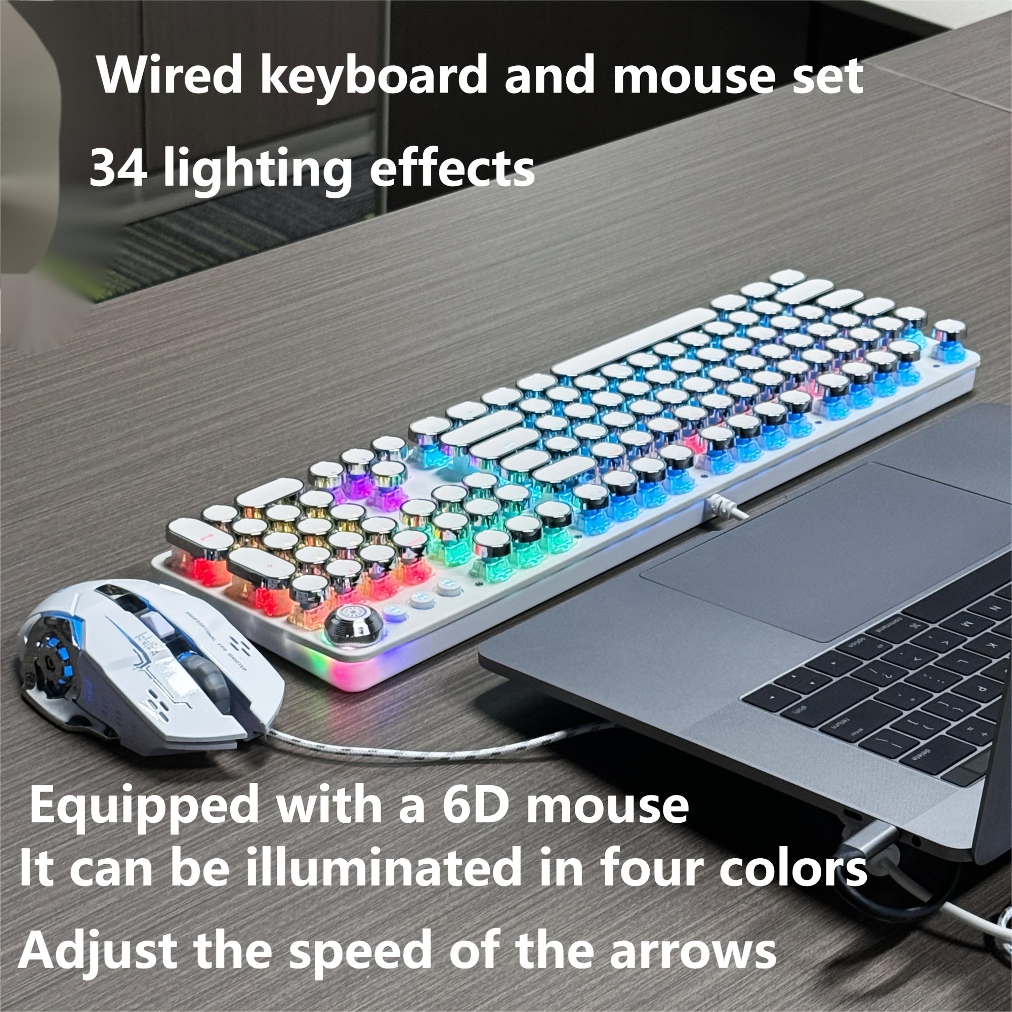 Premium Cyberpunk Mechanical Keyboard USB Cable, Retro Typewriter-style Mechanical Keyboard with 104 Keys Multi-function Knob with Responsive Operation Exceptional Tactile Feedback Compatible with Wired USB Desktops And Laptops