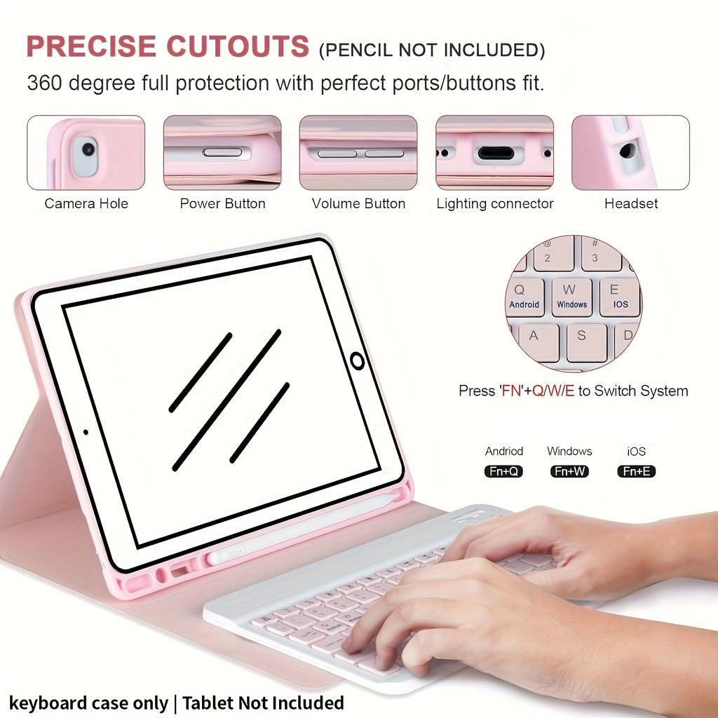 Tablet Case with Keyboard, Magnetic Detachable Wireless Keyboard, Flip Stand Case with Pencil Holder, Support 3 System, for iPad