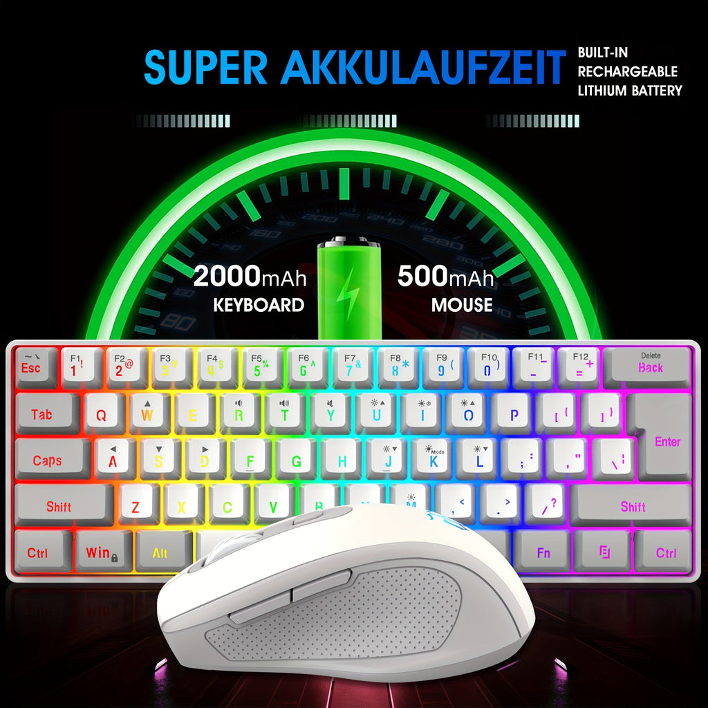 Snpurdiri 60% wireless game keyboard RGB lighting keyboard and 2.4 g wireless mouse combination, including 2.4 g mini mechanical touch keyboard, ergonomic design rechargeable