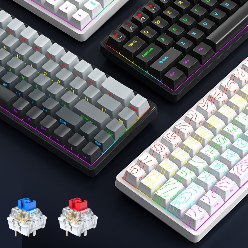 APAYADO A68 Mechanical Keyboard \u002F Compact 65% Layout \u002F Hot-Swappable 68-Key Design \u002F RGB Cool Lighting \u002F Suitable for Gamers \u002F Wired USB Connection